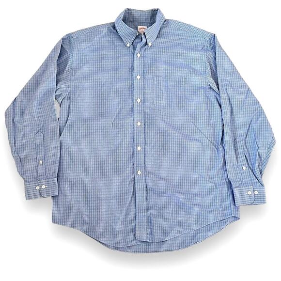 Brooks Brothers 346 Men’s Size L Long Sleeve Button Down Shirt Blue Plaid Cotton - Picture 1 of 5